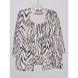 Chico's‎ 2 Pc Set Tank & Open Cardigan Brown Ivory Animal Print Womens 3 US XL